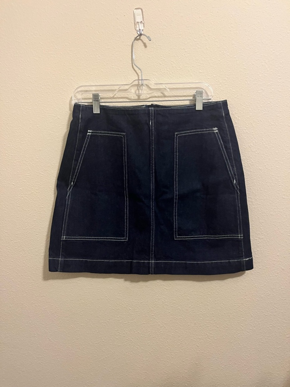 LOFT Dark Wash Denim Mini Skirt Size 4 NWT Patch Pocket A-Line